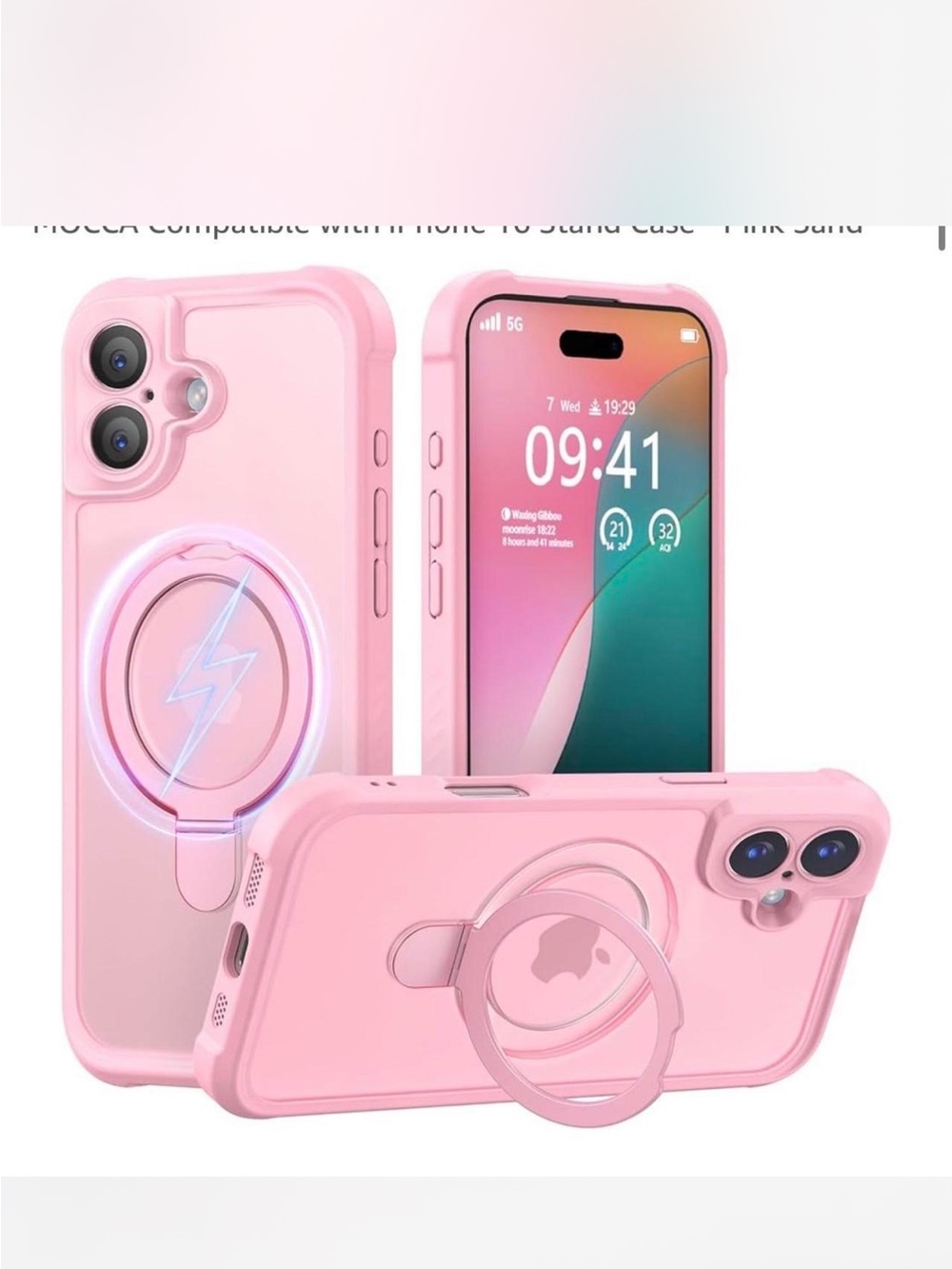 Pink Magnetic Ring Phone Case with Kickstand - Compatible iPhone 16